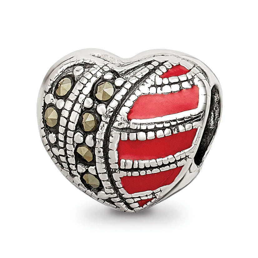 Sterling Silver Reflections Marcasite & Enameled Heart Bead