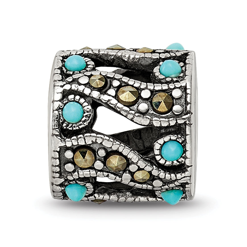 Sterling Silver Reflections Marcasite & Turquoise Bead