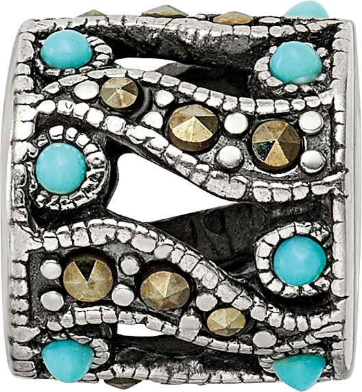 Sterling Silver Marcasite & Turquoise Bead with 12 Stones Elegant Finish