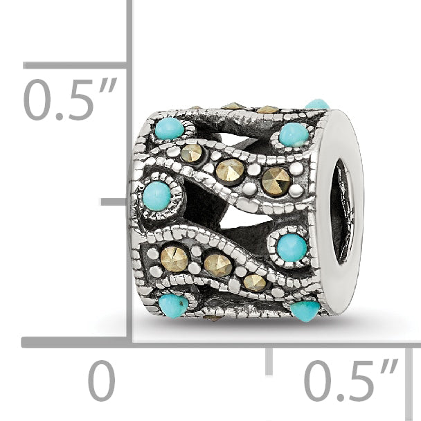 Sterling Silver Marcasite & Turquoise Bead with 12 Stones Elegant Finish