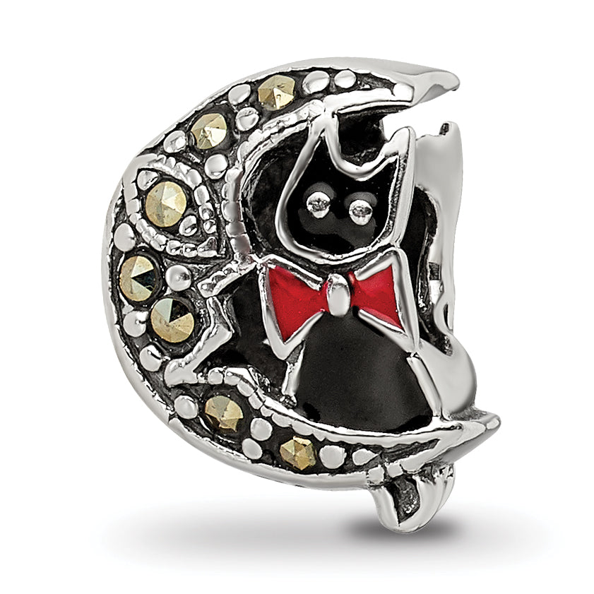 Sterling Silver Reflections Marcasite & Enameled Cat & Moon Bead Main image