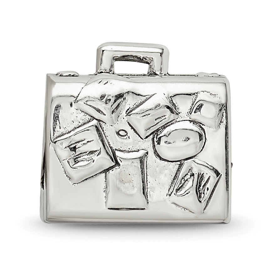 Sterling Silver 925 Suitcase Bead with Solid Casted Design