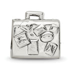 Sterling Silver 925 Suitcase Bead with Solid Casted Design