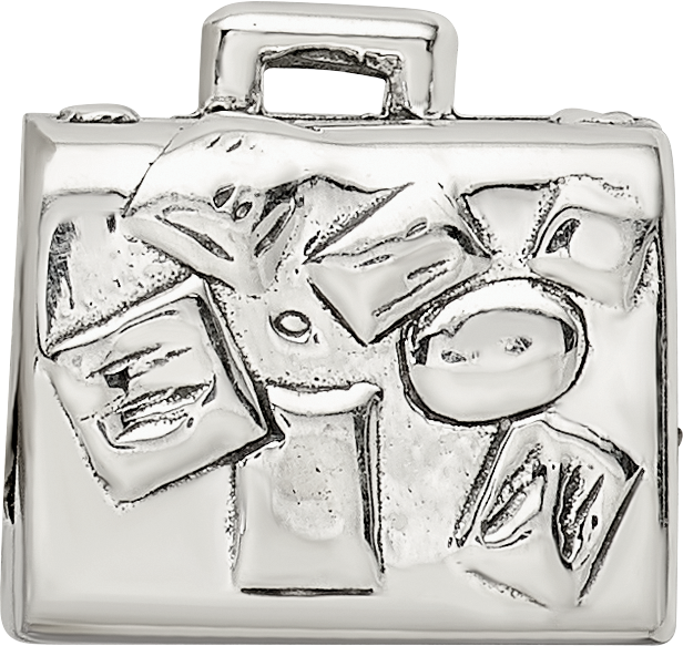 Sterling Silver 925 Suitcase Bead with Solid Casted Design