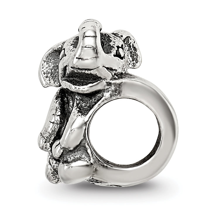 Sterling Silver 925 Elephant Bead with Antiqued Finish Solid Design