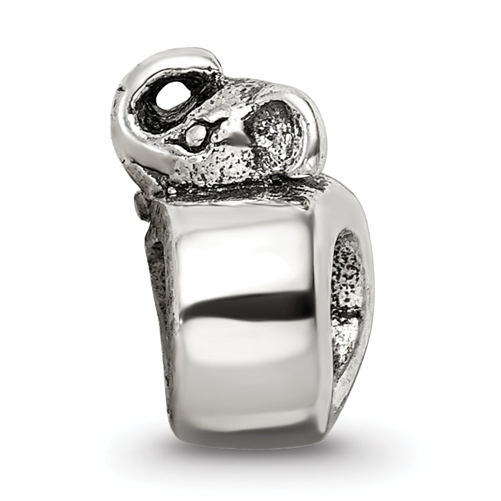 Sterling Silver 925 Elephant Bead with Antiqued Finish Solid Design