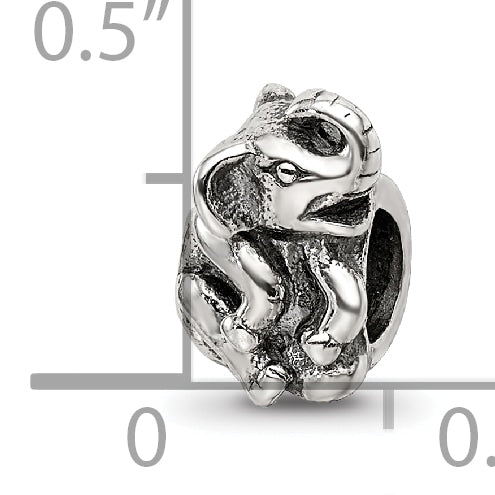 Sterling Silver 925 Elephant Bead with Antiqued Finish Solid Design