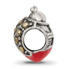 Sterling Silver 925 Ladybug Bead with Enamel & Marcasite Detailing