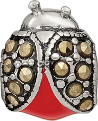 Sterling Silver 925 Ladybug Bead with Enamel & Marcasite Detailing