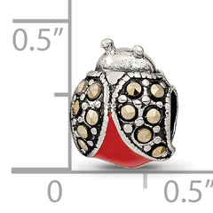 Sterling Silver 925 Ladybug Bead with Enamel & Marcasite Detailing