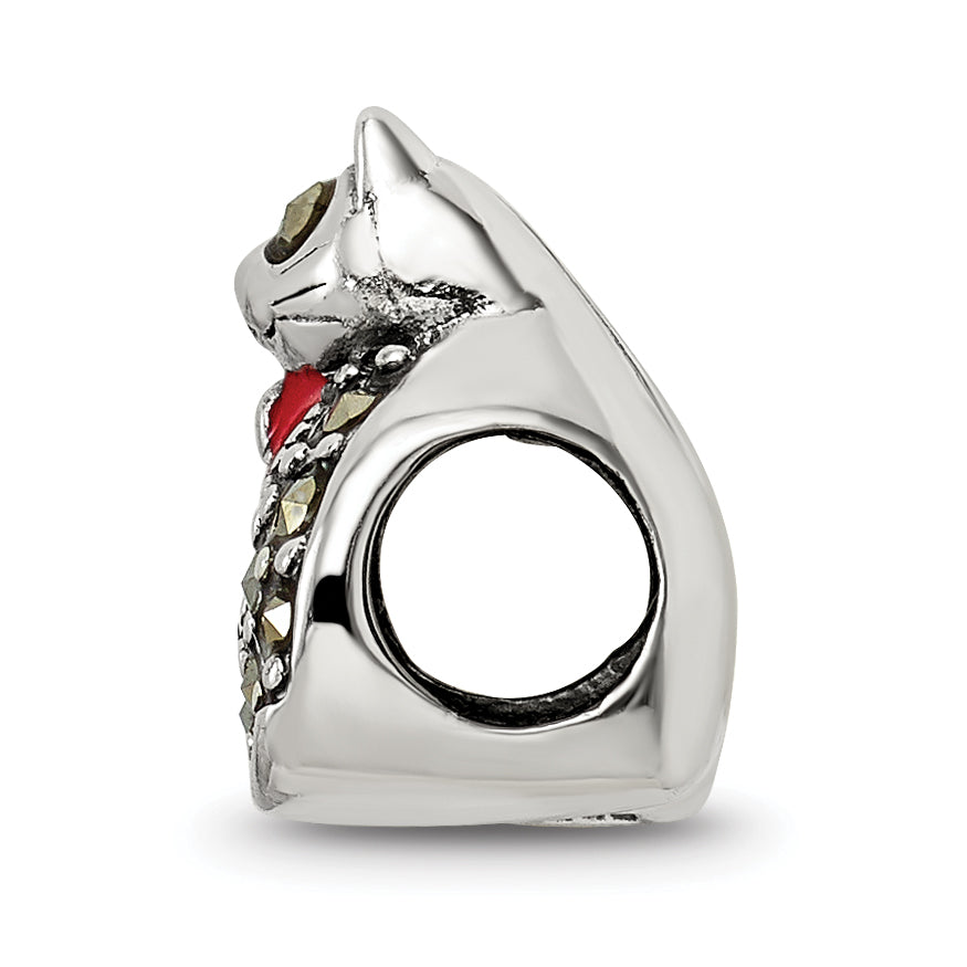 Sophia Jewelers Sterling Silver Marcasite & Enamel Cat Bead Charm Secondary image