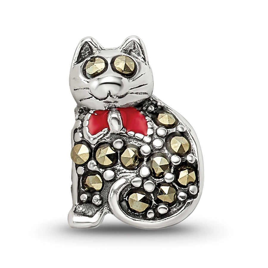 Sophia Jewelers Sterling Silver Marcasite & Enamel Cat Bead Charm
