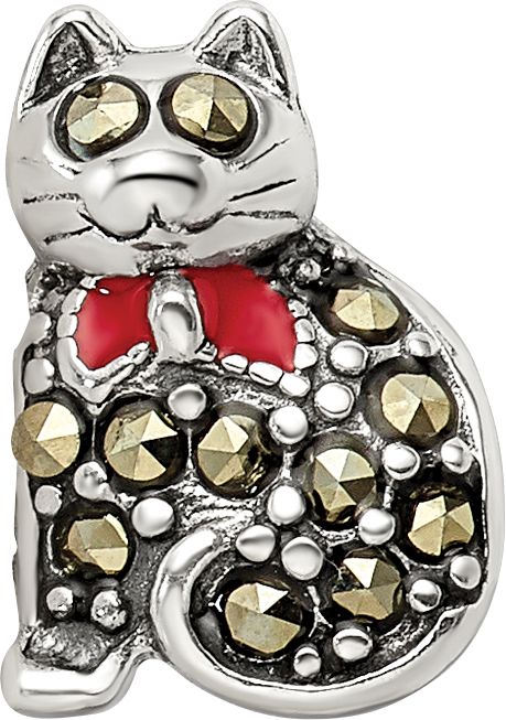 Sophia Jewelers Sterling Silver Marcasite & Enamel Cat Bead Charm