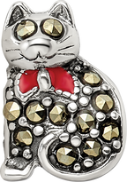 Sophia Jewelers Sterling Silver Marcasite & Enamel Cat Bead Charm