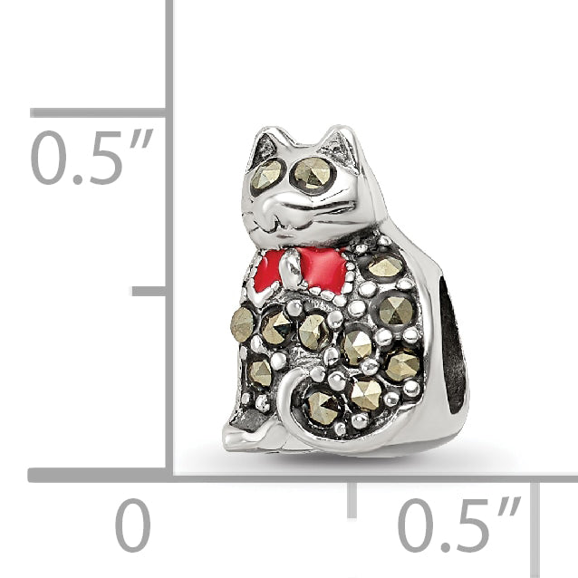 Sophia Jewelers Sterling Silver Marcasite & Enamel Cat Bead Charm