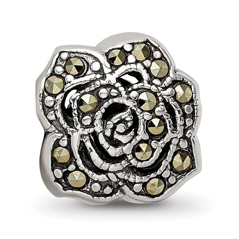 Sterling Silver 925 Marcasite Flower Bead Solid Vintage-Inspired Design