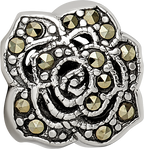 Sterling Silver 925 Marcasite Flower Bead Solid Vintage-Inspired Design