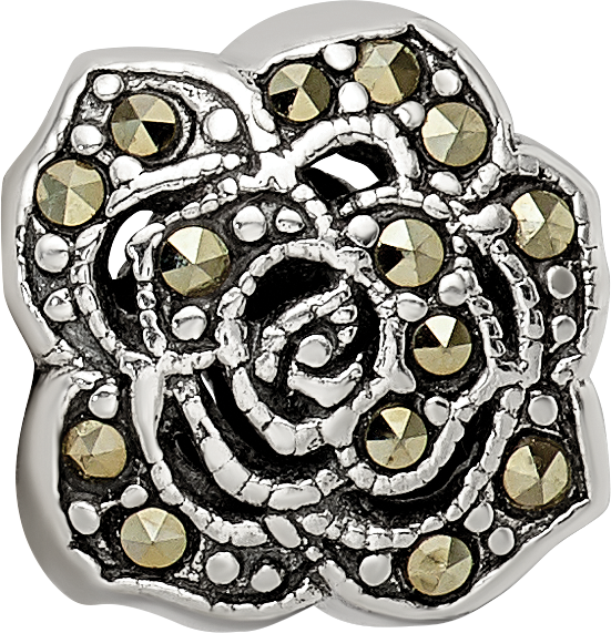 Sterling Silver 925 Marcasite Flower Bead Solid Vintage-Inspired Design