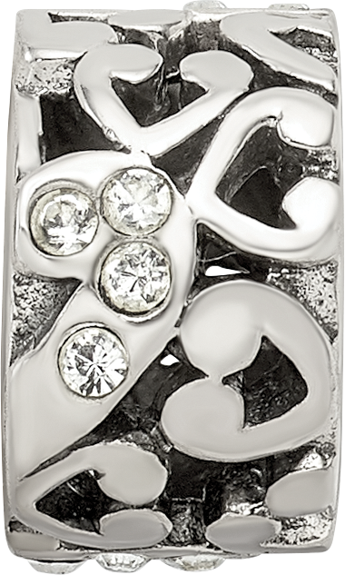 Sterling Silver 925 Bead with Preciosa Crystal and Heart Design