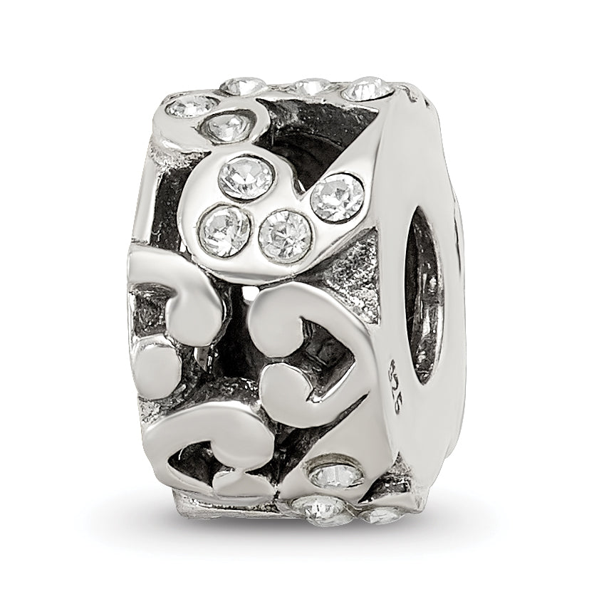 Sterling Silver 925 Bead with Preciosa Crystal and Heart Design