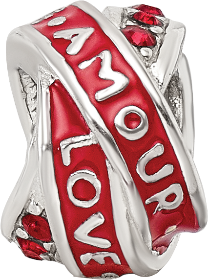 Sterling Silver Reflections Love/Amour Red Preciosa Crystal Bead