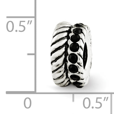 Sterling Silver 925 Bead with Black Swarovski Crystals and Textured Design