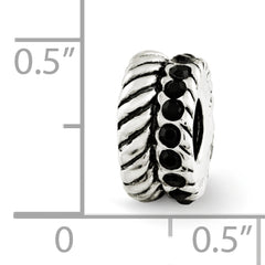 Sterling Silver 925 Bead with Black Swarovski Crystals and Textured Design