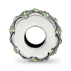 Sterling Silver 925 August Green Crystal Bead with Solid Cast Design