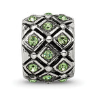 Sterling Silver 925 August Green Crystal Bead with Solid Cast Design