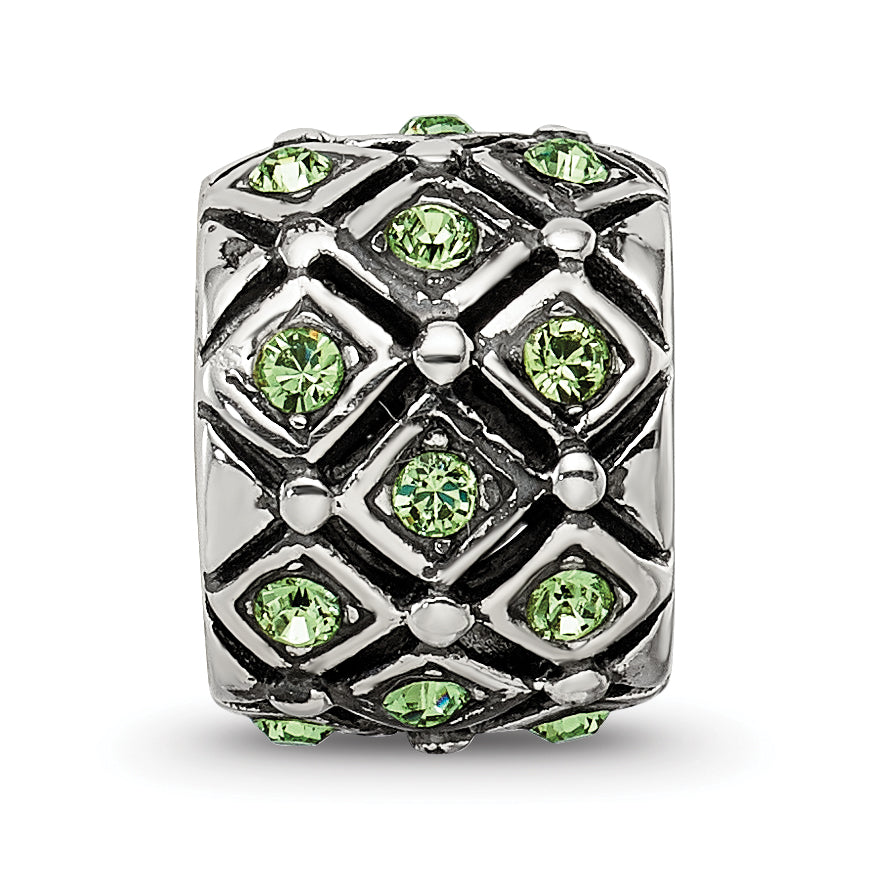 Sterling Silver 925 August Green Crystal Bead with Solid Cast Design