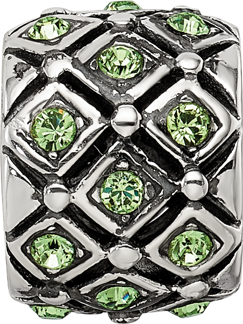 Sterling Silver 925 August Green Crystal Bead with Solid Cast Design