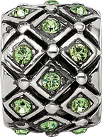 Sterling Silver 925 August Green Crystal Bead with Solid Cast Design