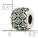 Sterling Silver 925 August Green Crystal Bead with Solid Cast Design