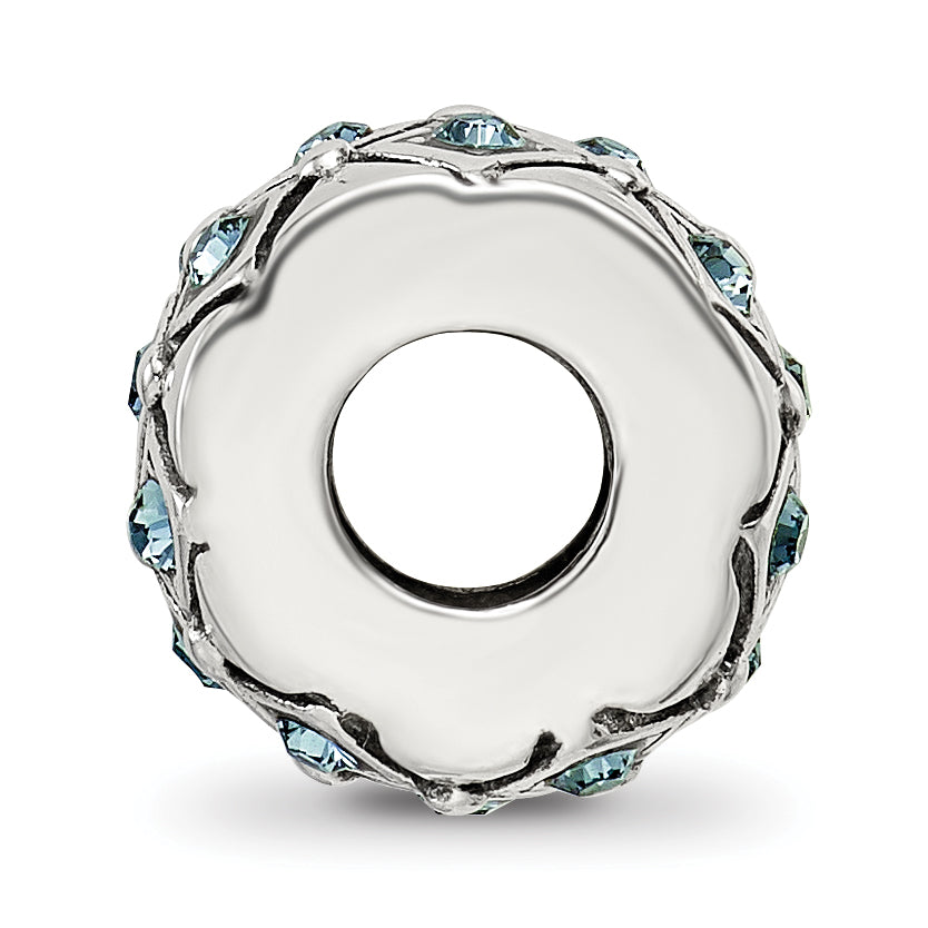 Sterling Silver 925 Blue Crystal Bead with Solid Cast Design