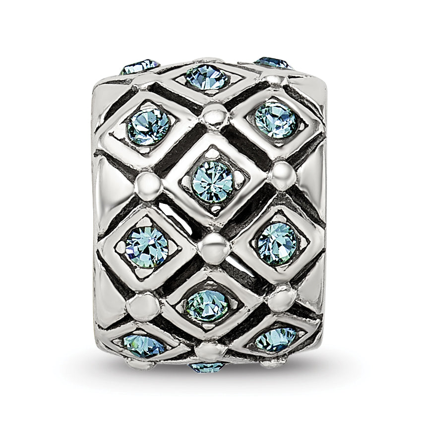 Sterling Silver 925 Blue Crystal Bead with Solid Cast Design