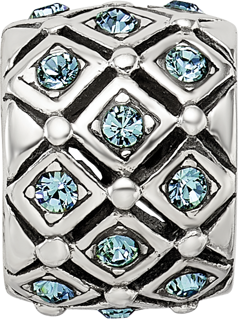 Sterling Silver 925 Blue Crystal Bead with Solid Cast Design