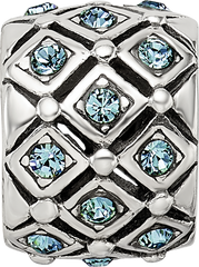 Sterling Silver 925 Blue Crystal Bead with Solid Cast Design