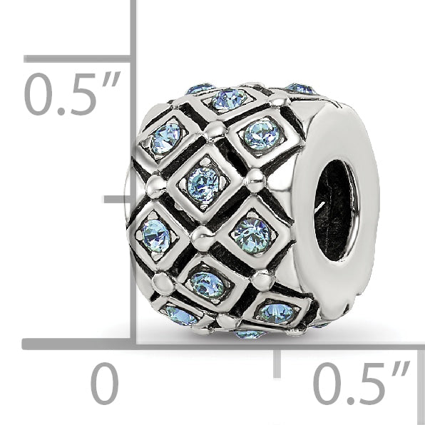 Sterling Silver 925 Blue Crystal Bead with Solid Cast Design