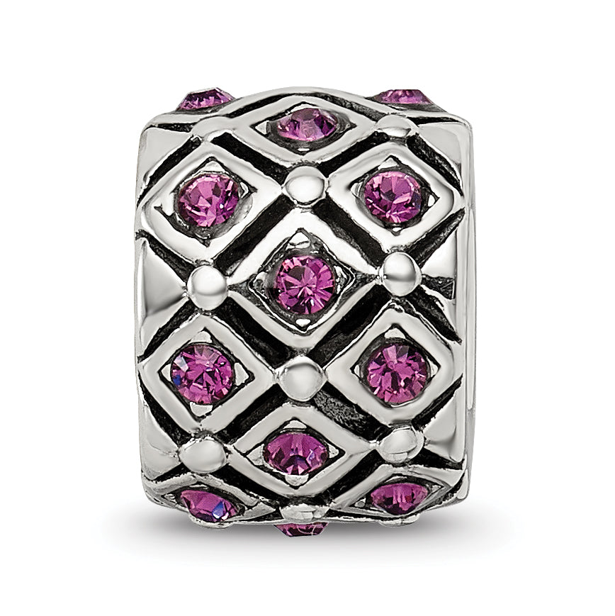 Sterling Silver 925 Purple Crystal Bead with Solid Casted Design