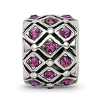 Sterling Silver 925 Purple Crystal Bead with Solid Casted Design