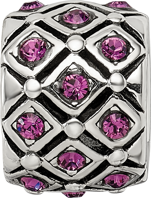 Sterling Silver 925 Purple Crystal Bead with Solid Casted Design
