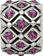 Sterling Silver 925 Purple Crystal Bead with Solid Casted Design