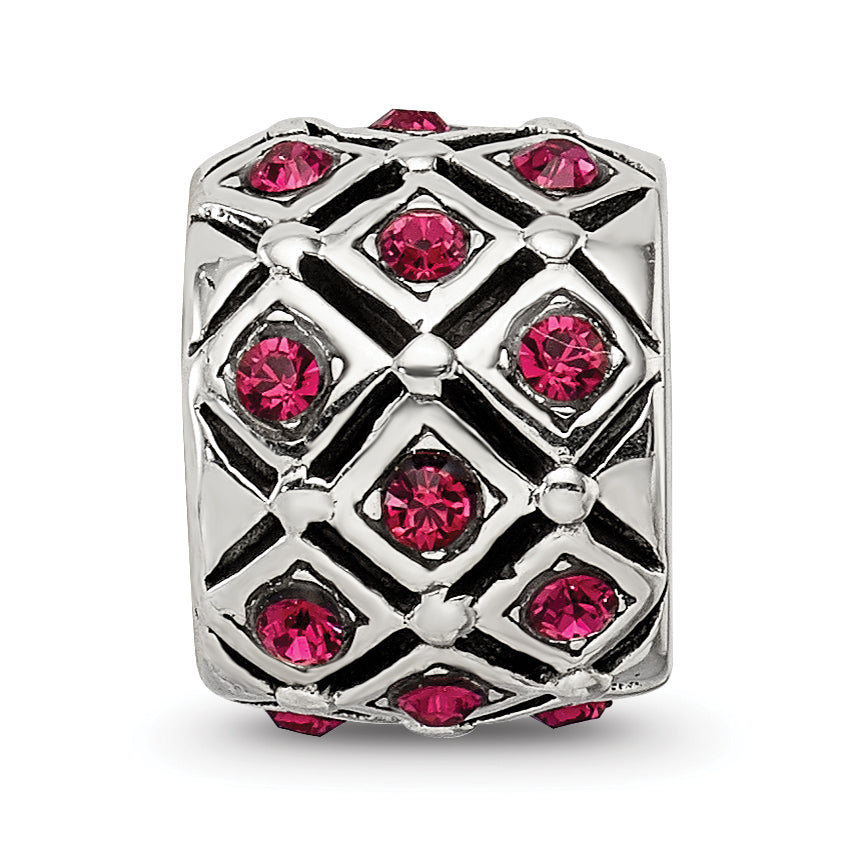Sterling Silver July Bead with Red Preciosa Crystal  Solid, Elegant Design