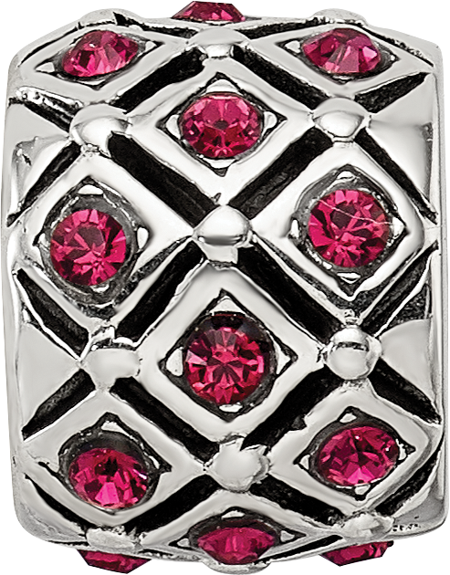 Sterling Silver July Bead with Red Preciosa Crystal  Solid, Elegant Design