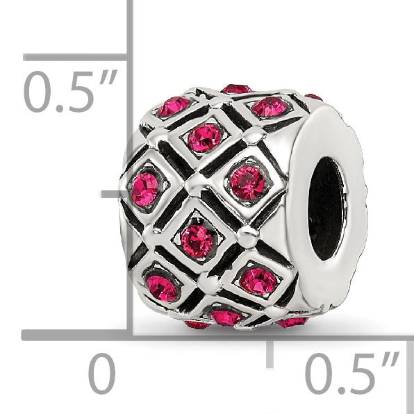 Sterling Silver July Bead with Red Preciosa Crystal  Solid, Elegant Design