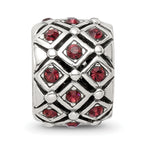 Sterling Silver 925 June Red Crystal Bead with Solid Casted Design