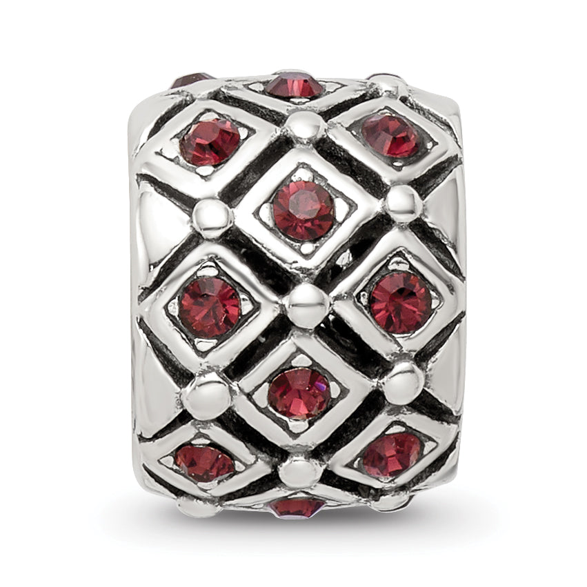 Sterling Silver 925 June Red Crystal Bead with Solid Casted Design