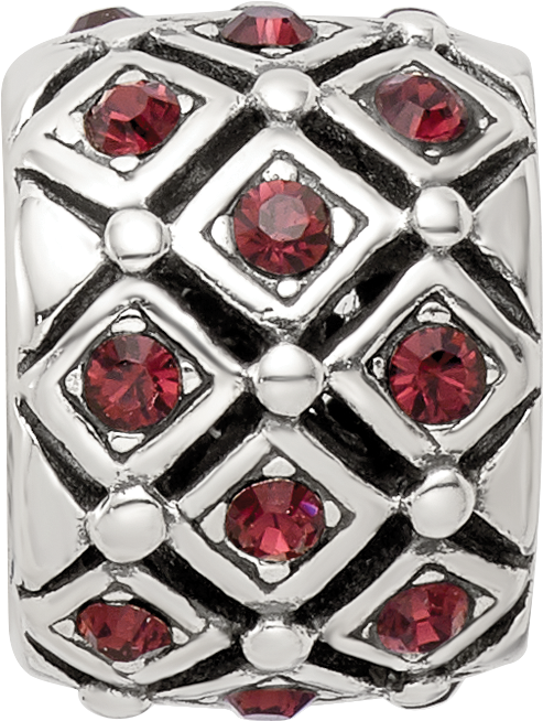 Sterling Silver 925 June Red Crystal Bead with Solid Casted Design