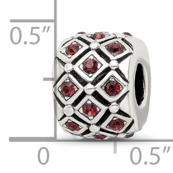 Sterling Silver 925 June Red Crystal Bead with Solid Casted Design