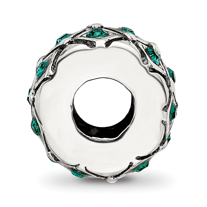 Sterling Silver 925 Bead with Green Crystal May Birthstone Elegant Design